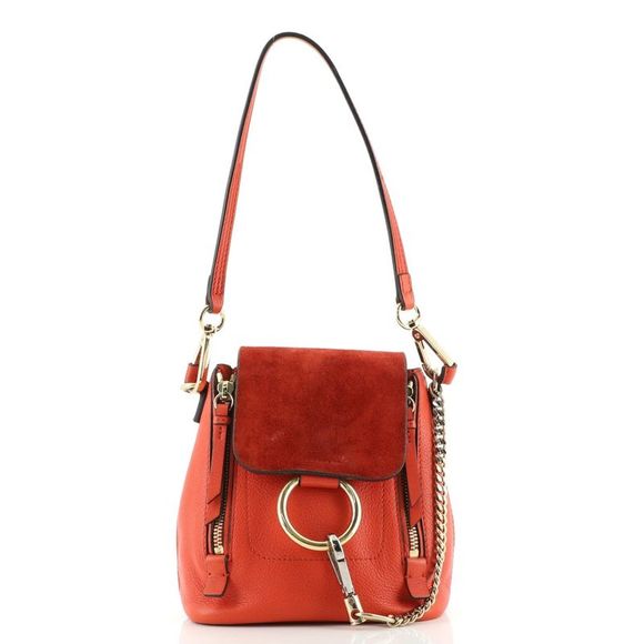 Chloe Faye Backpack Leather and Suede Mini Orange Bags